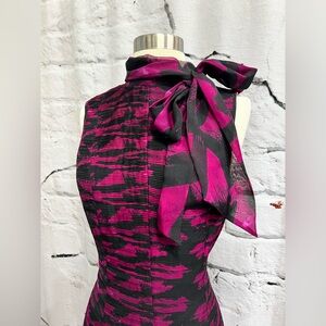 Catherine Malandrino Magenta Fuchsia Black Bow Neckline‎ Silk Patterned Dress
